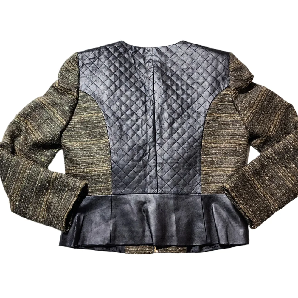 Tahari Black and Gold Vegan Leather Festive Jacket